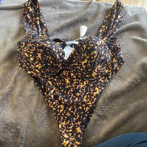 We Wore What Tortoise High Waist Bikini Bottom and Bustier Top Swim Set